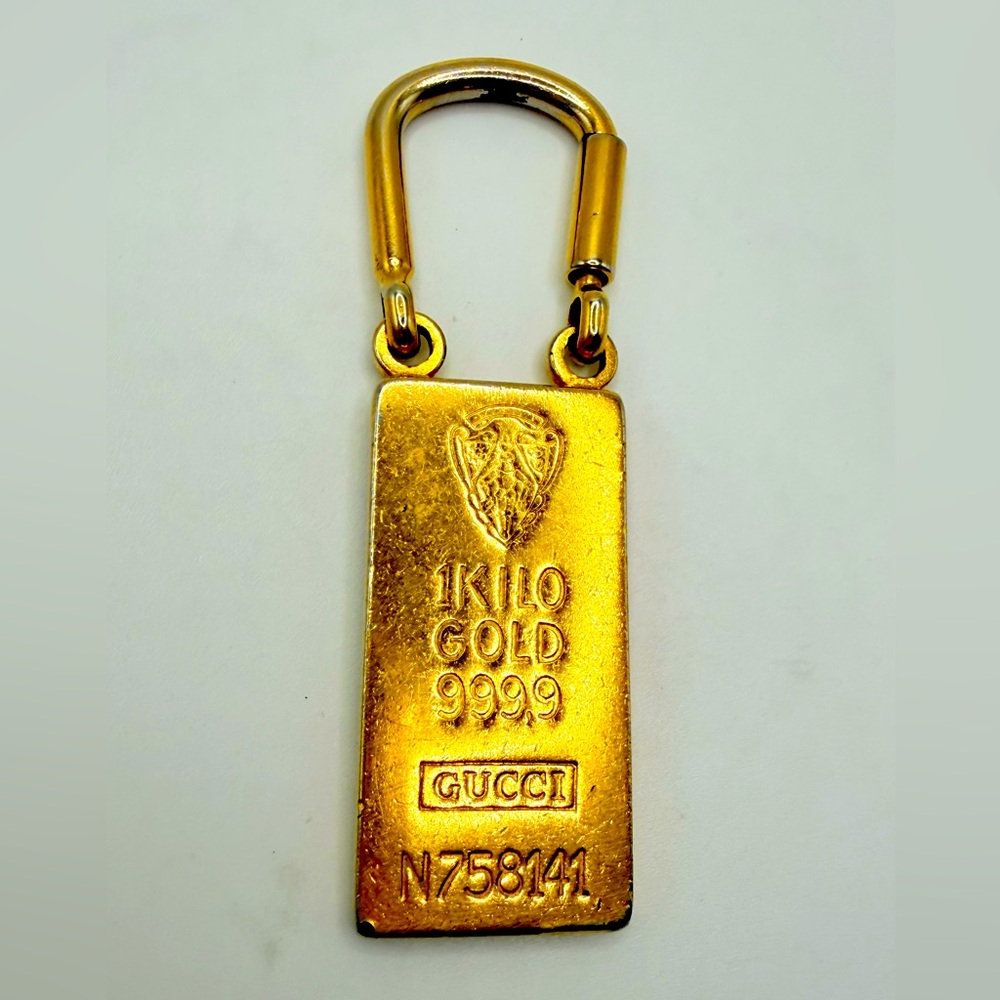 Gucci Vintage Gold Bar 1 Kilo 999.9 Signed Logo Key Chain Pendant Rare 3 in